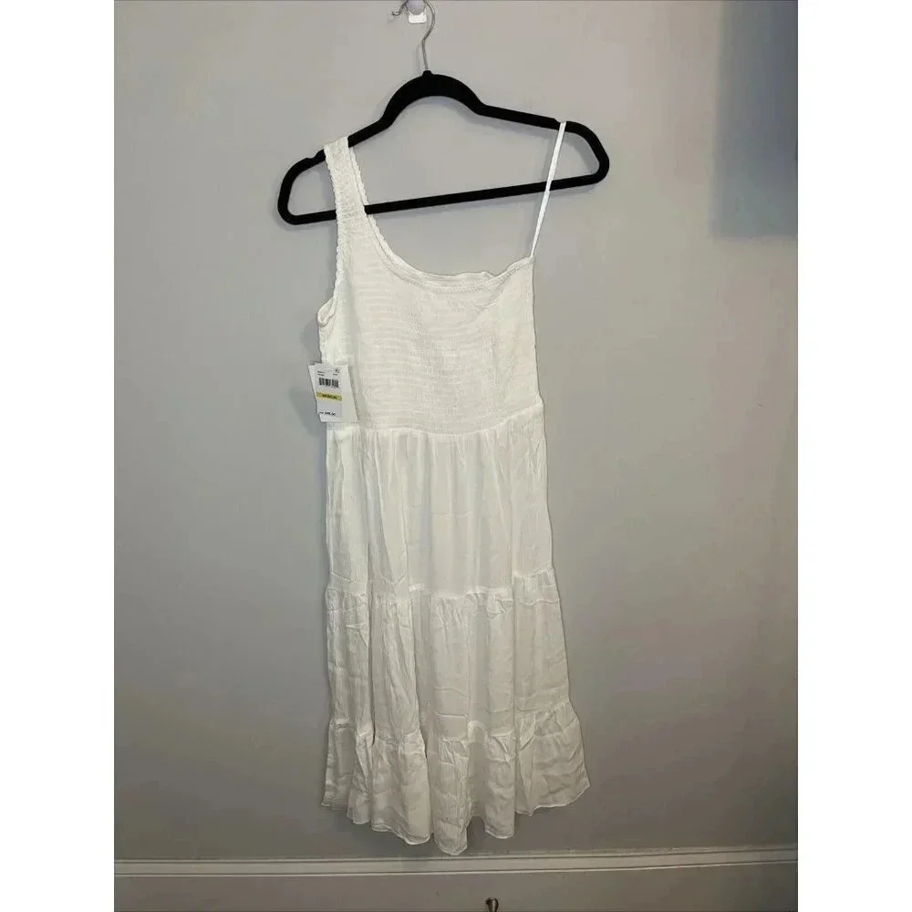 Becca by Rebecca M Virtue Ponza Smocked Dress One Shoulder Midi White Swim Cover